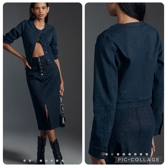 NWT new large Anthropologie Maeve Cora patch pocket denim sparkle jacket jean - Picture 9 of 16